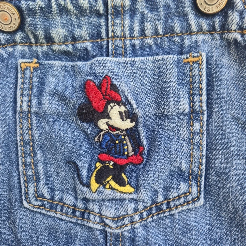 Gap X Disney Minnie Mouse Denim Overalls Girls Sz 6-12 Months Ruffle Embroidered